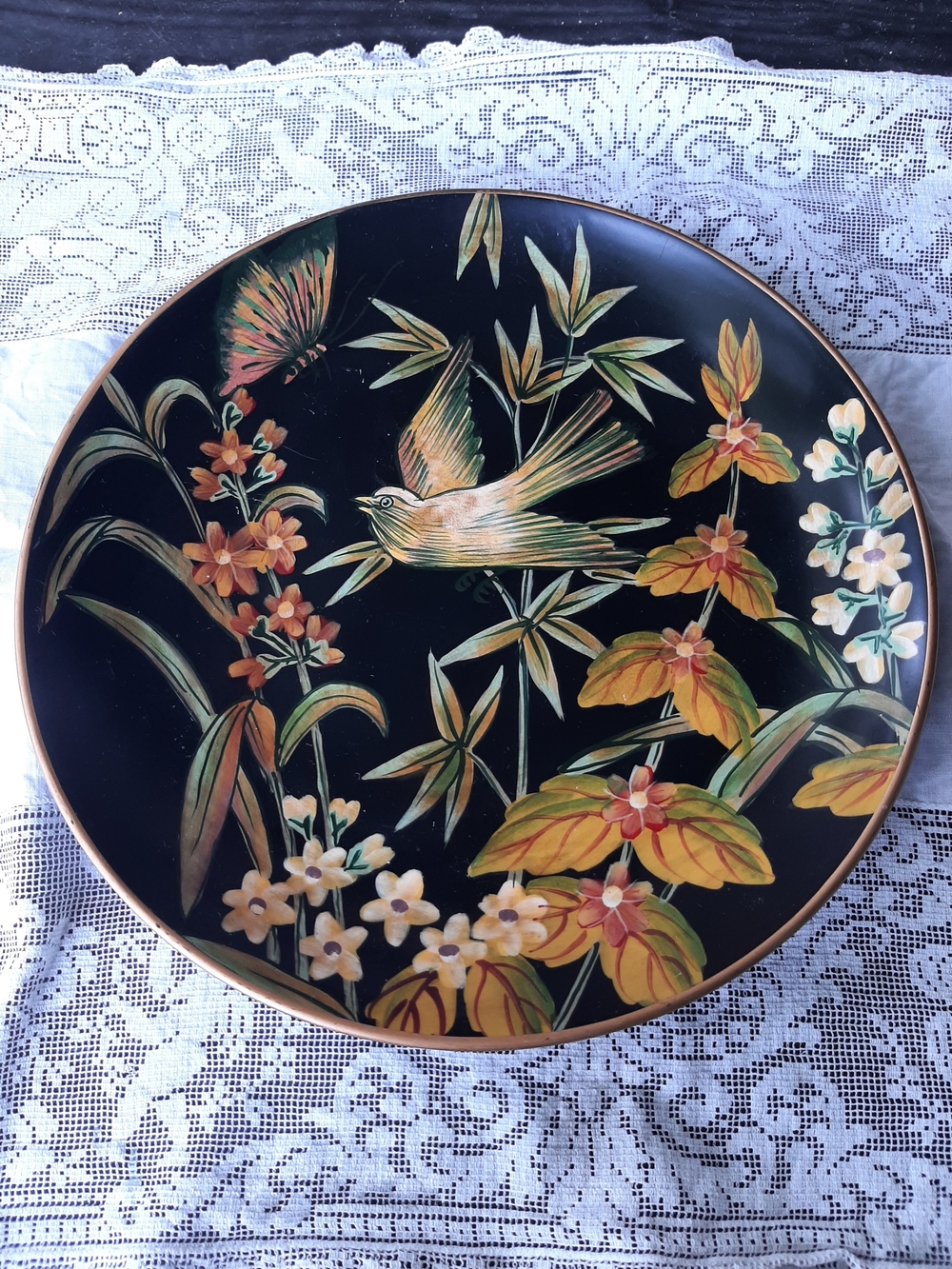 Raymond Waites Plate with Gold, Orange & Green Bird Motif